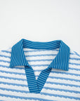 Stripe Collared Top and Drawstring Pants Set