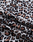 Leopard Contrast Trim Frilled V-Neck Shirt