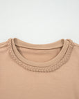 Solid Braided Trim Puff Sleeve Dress