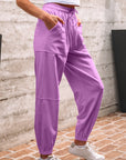 Solid Drawstring Elastic Waist Jogger Pants