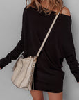 Solid Asymmetric Neck Sweater Mini Dress