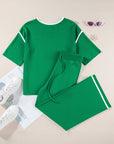 Contrast Trim Top and Drawstring Pants Set