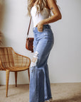 Madilyn Distressed Raw Hem Straight Leg High Waist Jeans