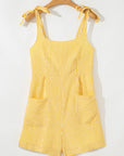 Stripe Tie Shoulder Smocked Wide Leg Romper
