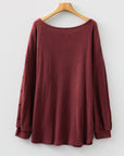 Plus Size Ribbed Button Decor Long Sleeve Top