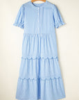 Noah Stripe Tiered Scallop Long Dress