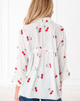 Cherry Frilled Collar 3/4 Sleeve Babydoll Blouse