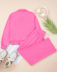 Solid Collared Top and Central Seam Pants Set