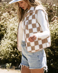 Checker Sherpa Collared Jacket Vest