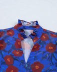 Floral Ruffle Frilled V-Neck Balloon Sleeve Blouse