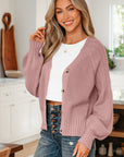 Textured Knit Button Front V-Neck Cardigan