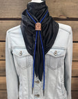 35X35" Solid Black Wild Rag / Scarf - Leather Slide and Bolo Tie