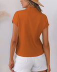 Solid Ribbed Knit Patch Pocket Short Sleeve Sweater