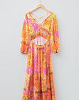 Floral Patchwork Cut-Out Tied Back Maxi Dress