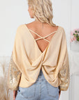 Sequin Patchwork Sleeve Open Back Top