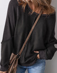 Solid Waffle Knit Patchwork Raglan Sleeve Sweatshirt