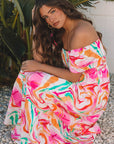 Abstract Ruffle Sleeve Smocked Maxi Dress
