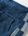 Denim Checker Side Panel Patchwork Drawstring Pants