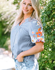 Floral Embroidered Puff Sleeve Blouse