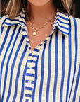 Stripe Buttoned Collar Side Pockets Mini Dress