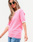 Mercy Bow V-Shape Cut Back Short Sleeve Sweater