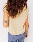 Solid Button-Front Rolled Hem Sweater Top