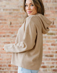 Ribbed Knit Leopard & Lace Drawstring Hoodie