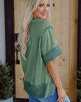 Colorblock 3/4 Sleeve Raw Seam High-Low Top