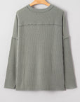 Solid Corded Knit Long Sleeve Top