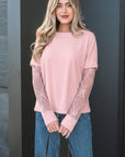 Bow Mesh Patchwork Long Sleeve Tee
