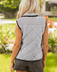 Stripe Contrast Trim Snap Button Collared Vest