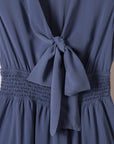 Deep V-Neck Knotted Front Layered Flare Mini Dress