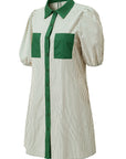 Stripe Patchwork Chest Pocket Mini Shirt Dress