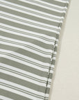 Stripe Collared V-Neck Short Sleeve Midi Dress