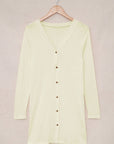 Solid Open-Front Buttoned Cardigan