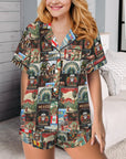 Baha Ranch Colores De Mexico Destination Mexico Collage Satin Pajamas