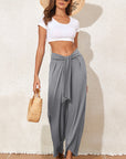 Solid Knotted Drop Waist Split Leg Pants