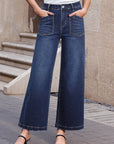 Denim High Waist Patch Pocket Straight Leg Jeans