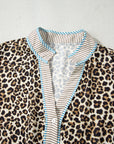 Plus Size Leopard Stripe Trim V-Neck Mini Dress
