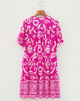 Boho Abstract Contrast Trim V-Neck Flared Dress