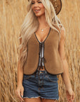Nicole Contrast Trim Tie Front Sherpa Vest