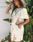 Paloma Floral Short Sleeve Split Neck Loose Mini Dress