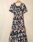 Floral Short Sleeve Smocked High Waist Maxi Dress