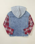 Plaid Patchwork Hooded Denim Jacket