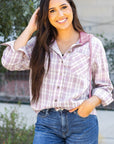 Ariella Checkered Loose Fit Buttoned Hooded Shacket