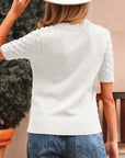 Fish Scale Textured Knit Short Sleeve Sweater