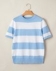 Stripe Colorblock Knitted Short Sleeve T-Shirt