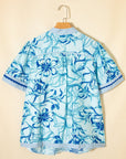 Plus Size Scallop Trim Floral Short Sleeve Blouse