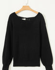 Ribbon Knot Backless Drop Shoulder Ribbed Sweater