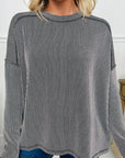 Solid Corded Knit Long Sleeve Top